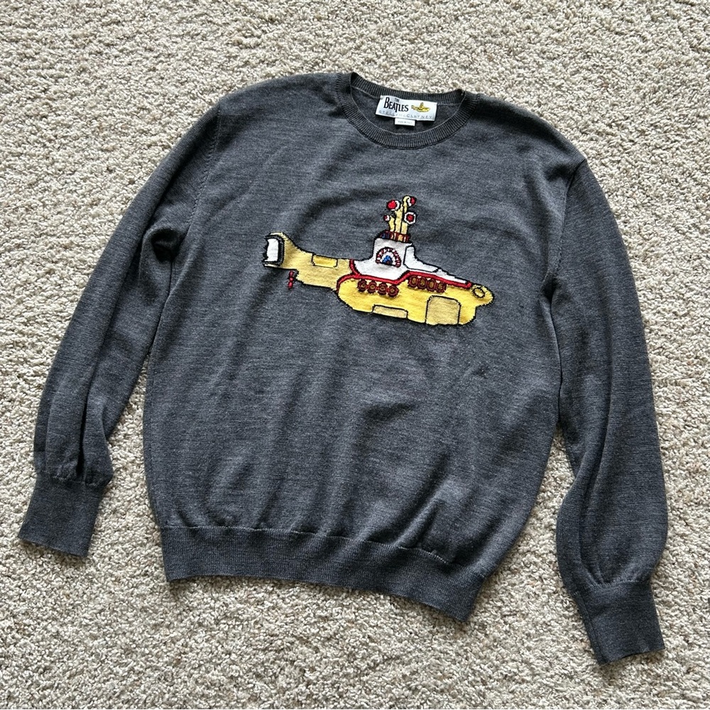 Stella McCartney Gray and Yellow Crewneck Sweater with Graphic Design